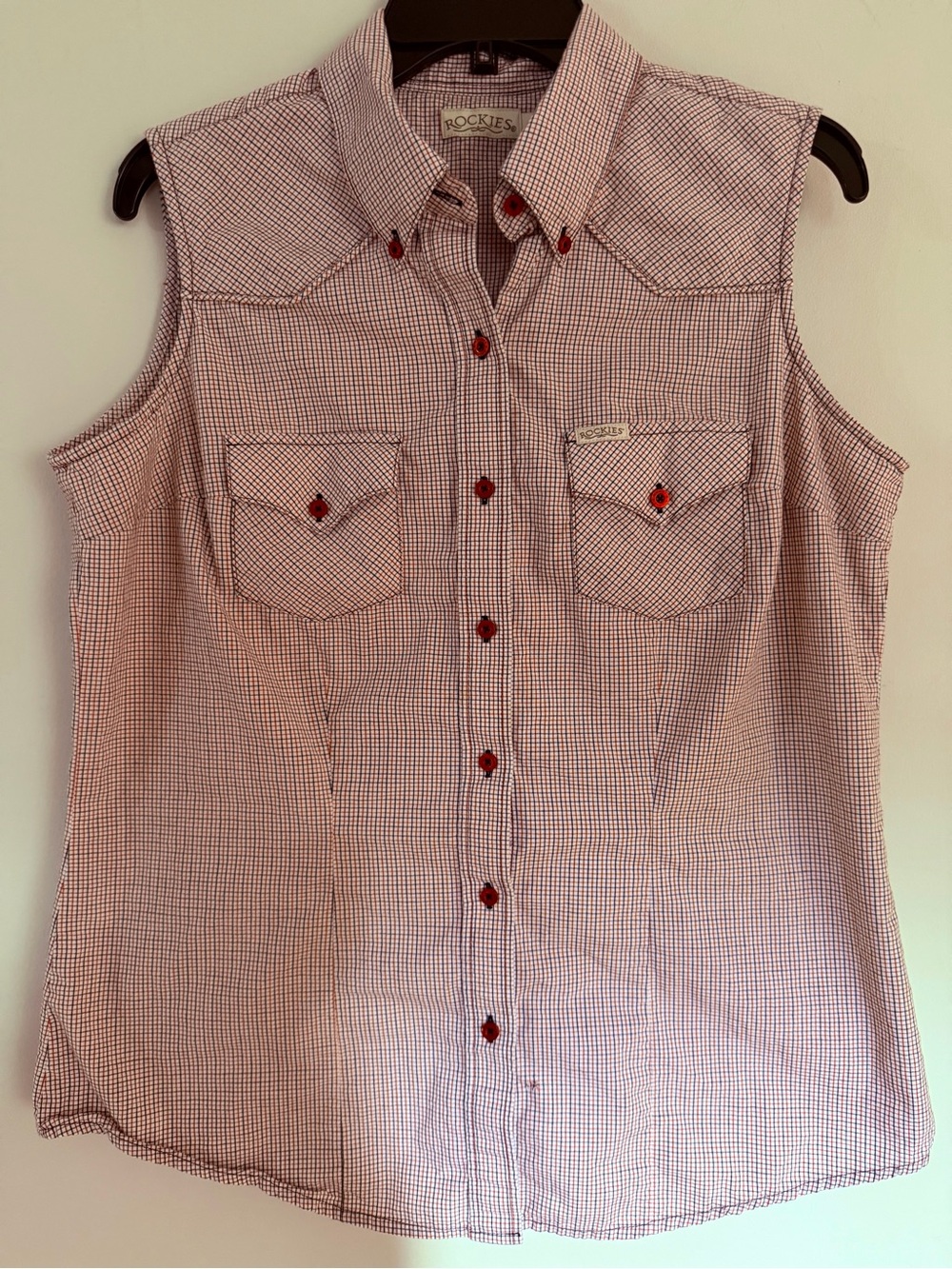 Rockies Button-Up Red Check Sleeveless Western Top Women’s L Large
